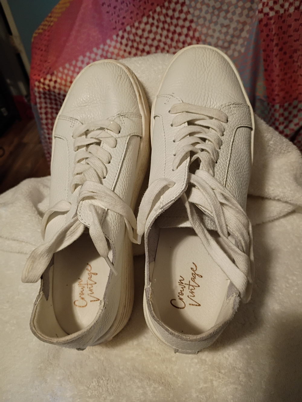 Crown Vintage Women's White Leather Lace-Up Sneakers